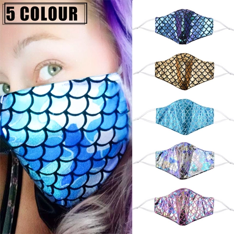 Maschera Facciale Con Squame Di Pesce Sirena Olografica Laser Riflettente Fantasia Moda Festa Decorativa Per Adulti Passanti Per Orecchie Regolabili