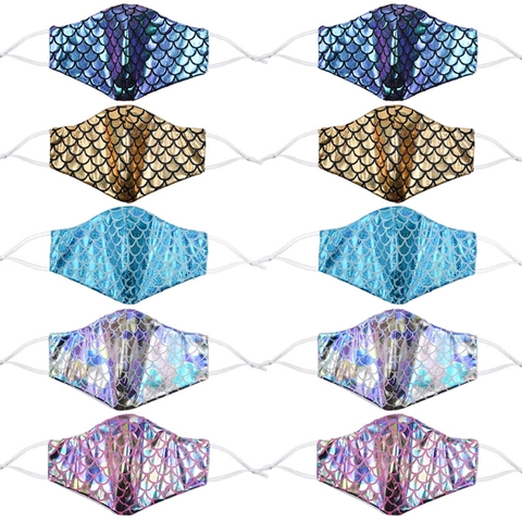 Maschera Facciale Con Squame Di Pesce Sirena Olografica Laser Riflettente Fantasia Moda Festa Decorativa Per Adulti Passanti Per Orecchie Regolabili