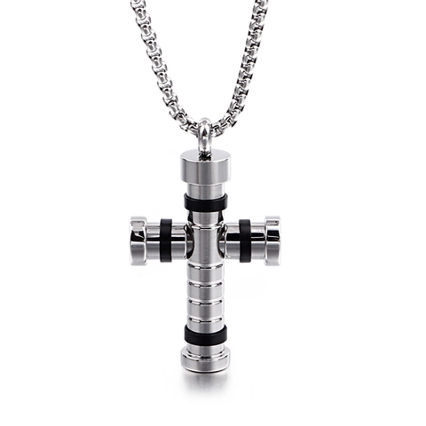 Industrial Mechanical Style Cross Pendant Necklace Stainless Steel Punk Fashion Jewelry For Men