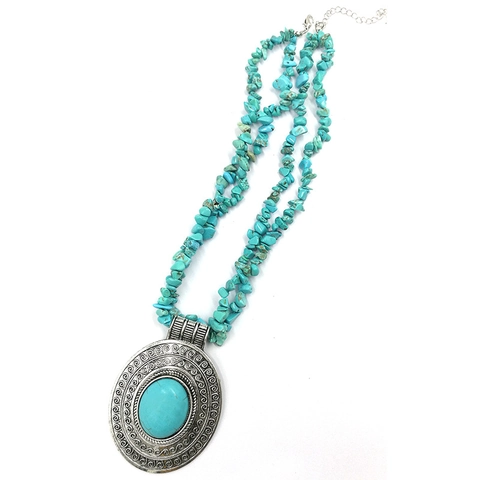 Retro Bohemian Oval Anhänger Halskette Legierung Bruchstein Mehrsträngig Ethnisch Vintage Statement Schmuck Damen