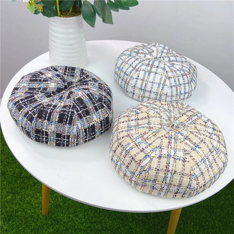 Berretto In Tweed A Quadri Da Donna Cappello Da Pittore Colorato Elegante Accessorio Moda Autunno Inverno