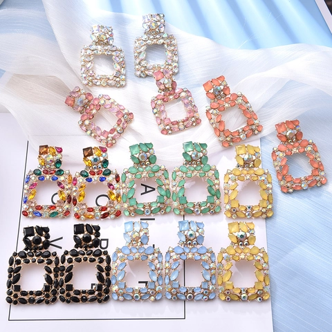 Geometrische Quadratische Statement-Ohrringe Legierung Strass Mit Edelstahl-Ohrstecker