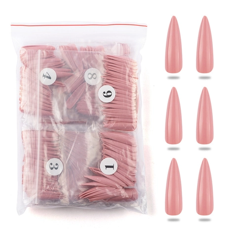 Unghie Finte Stiletto Lunghe Appuntite Copertura Completa Plastica ABS Tinta Unita Manicure DIY Per Donne
