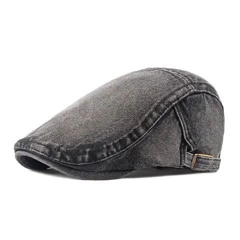Vintage Washed Denim Flat Cap Adjustable Cotton Ivy Beret Hat Breathable Sunshade For Men Women