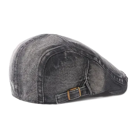Vintage Washed Denim Flat Cap Adjustable Cotton Ivy Beret Hat Breathable Sunshade For Men Women