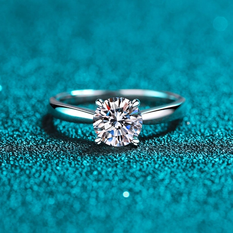 S925 Sterling Silver Moissanite Ring For Women Classic Four-Prong Round Cut Zirconia Adjustable Engagement Wedding Ring Jewelry
