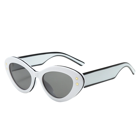 Retro Cat Eye Sunglasses For Women Oval PC Frame Gold Star Rivet UV400 Protection Vintage Fashion Eyewear