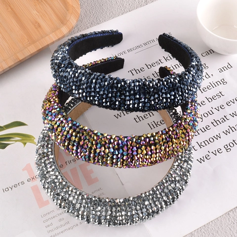 Luxurious Hand Beaded Sponge Headband Vintage Rhinestone Padded Hair Band Elegant Party Hair Accessories For Women Wedding