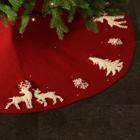 Gestrickte Weihnachtsbaumdecke Rentier Schneeflocke Muster Große Runde Acryl Feiertag Party Dekoration
