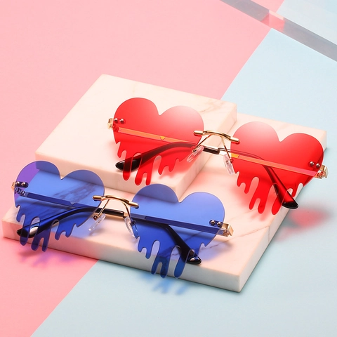 Herzförmige Schmelzende Sonnenbrille Randlose Tropfende Metallrahmen UV400 Schutz Party Rave Festival Trendige Brillen Damen