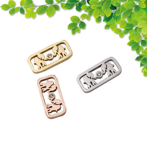 Dijes Colgante Elefante Hueco Acero Inoxidable 304 Rhinestone Rectangular DIY Accesorios Joyería Espejo Pulido