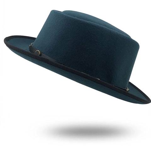 Cappello Fedora Vintage in Feltro di Cashmere a Cupola Piatta per Donna Uomo Tesa Larga Pork Pie Con Fascia a Fibbia in Metallo