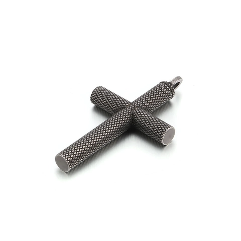 Stainless Steel Cross Pendant Knurled Industrial Style Men Cremation Urn Jewelry Religious Keepsake Accessory