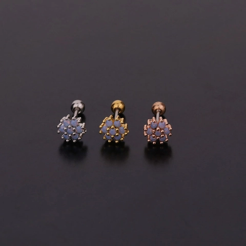 Zircon Cartilage Stud Earrings Stainless Steel Copper For Women Heart Flower Star Screw Back Piercing Jewelry