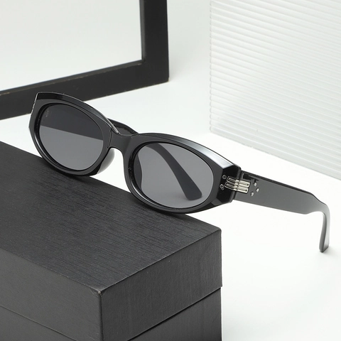 Retro Oval Cat Eye Sunglasses For Women UV400 Protection Trendy Narrow Frame With Metal Rivet Decoration Fashion Streetwear Sun Glasses