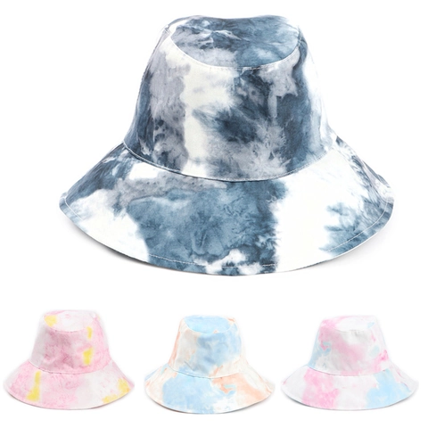 Chapeau Bob Tie-Dye Coton Polyester Bord Large Protection Solaire Respirant Style Ethnique Cordon Coupe-Vent Hommes Femmes