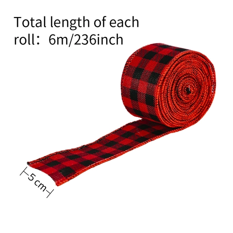 Nastro Natalizio Buffalo Plaid con Bordo Animato in Tessuto di Iuta per Confezioni Regalo Decorazione Casa Fai da Te