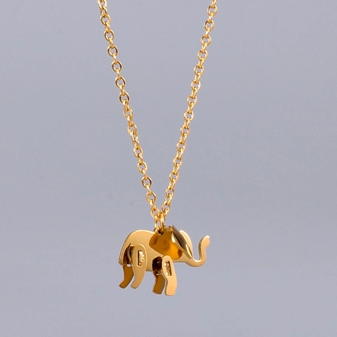 Collana Con Pendente Elefante Acciaio Al Titanio Placcato Oro Forma Animale Gioielli Geometrici Regalo Per Donne Ragazze
