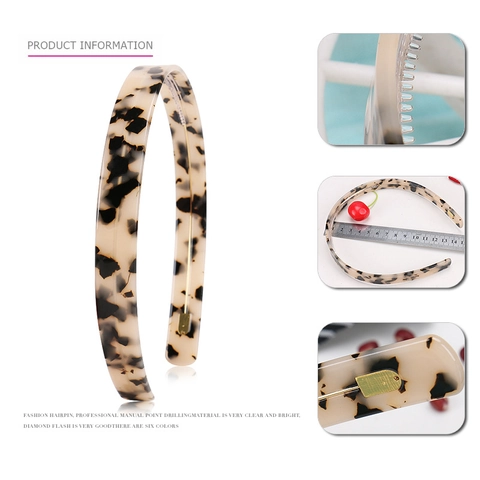 Vintage Cellulose Acetate Headband Wide French Style Hair Hoop Anti Slip Teeth Tortoiseshell Marble Pattern For Women