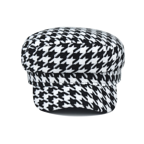 Houndstooth Newsboy Mütze Für Damen Baumwolle Polyester Flach Marine Hut Britisch Retro Vintage Baker Boy Mütze
