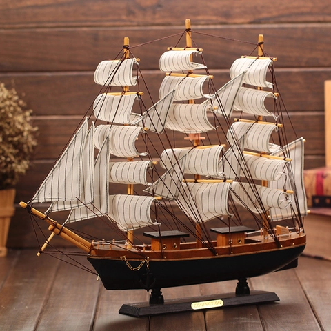 Modello Di Barca A Vela In Legno Tessuto Decorazione Nautica Ornamento Da Scrivania Mediterraneo Vintage Retrò Arredo Casa Ufficio