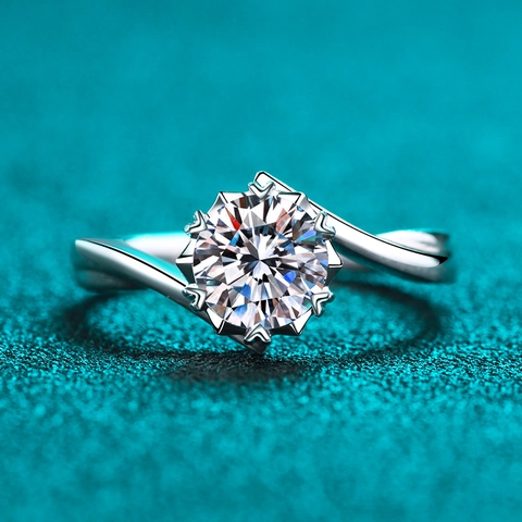 Bague en Argent Sterling 925 avec Moissanite et Zirconia Flocon de Neige pour Femme Bande Torsadée Serti à Six Griffes Bijoux de Mariage