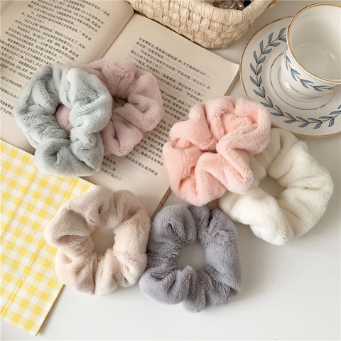 Plush Scrunchies Faux Fur Hair Ties Large Fluffy Elastic Hair Bands Autumn Winter Accessory For Women Girls