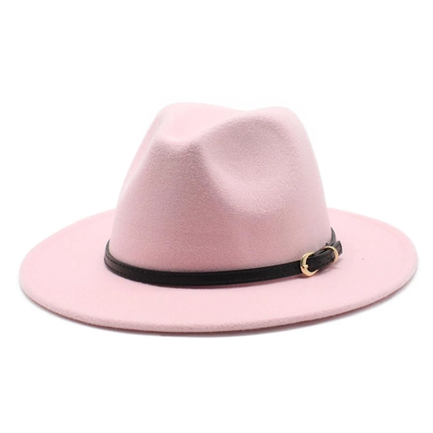 Fedora Hat Wool Felt Wide Brim Vintage British Style Jazz Cap With Belt Buckle Decor For Men Women Elegant Accessory
