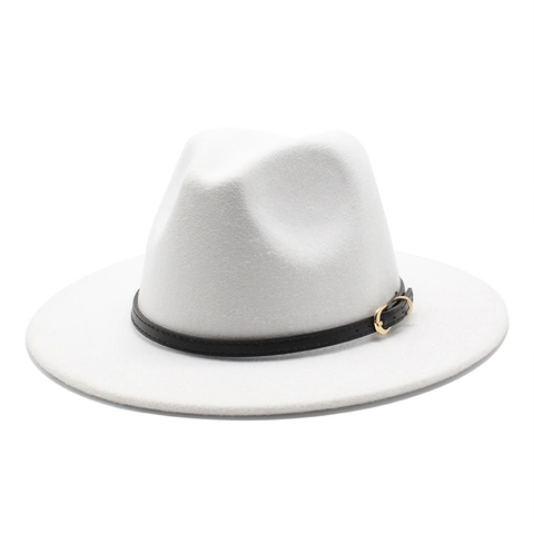 Fedora Hat Wool Felt Wide Brim Vintage British Style Jazz Cap With Belt Buckle Decor For Men Women Elegant Accessory