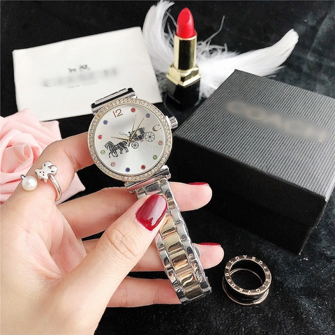 Orologio Da Donna Al Quarzo Bracciale In Lega Lunetta Con Strass Indici Colorati Moda Elegante Quadrante Tondo