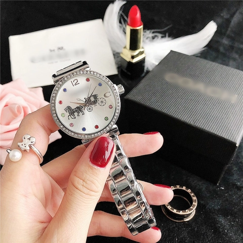 Orologio Da Donna Al Quarzo Bracciale In Lega Lunetta Con Strass Indici Colorati Moda Elegante Quadrante Tondo