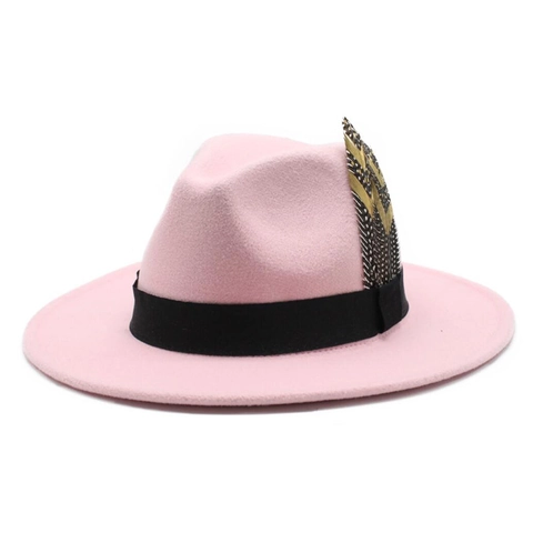 Vintage Fedora Hat Woolen Felt Wide Brim With Ribbon And Feather Decoration Classic British Style Unisex