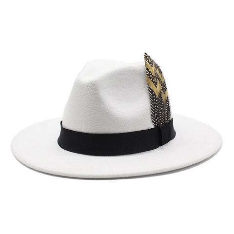 Vintage Fedora Hat Woolen Felt Wide Brim With Ribbon And Feather Decoration Classic British Style Unisex