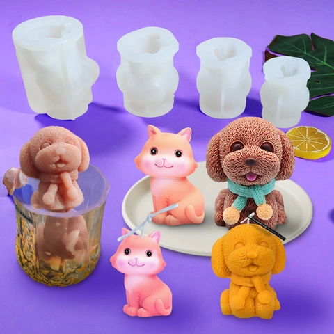 Teddy Dog And Cat 3D Silicone Mold For DIY Ice Cube Cake Chocolate Soap Candle Handmade Craft Tool