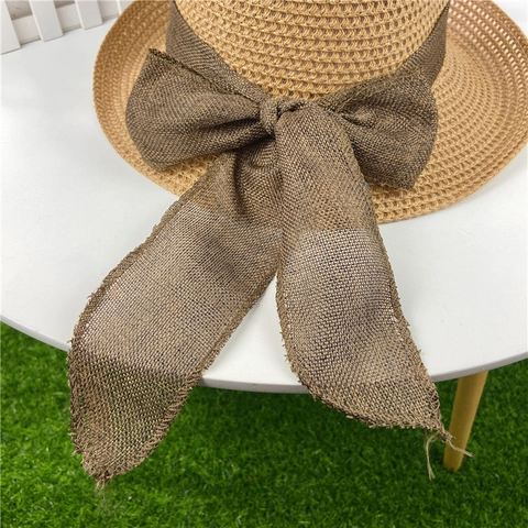 Women Straw Sun Hat Breathable Wide Brim Ribbon Bow Sunshade Beach Vacation Summer Elegant Headwear