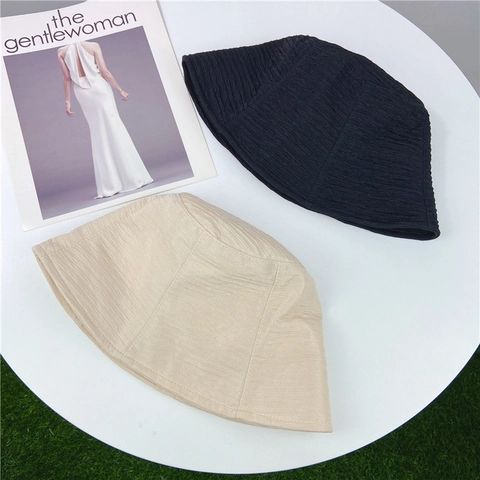 Chapeau Cloche Mélange Coton Polyester Texture Plissée Protection Solaire Pliable Style Japonais Minimaliste Femmes
