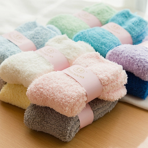 Women Solid Color Coral Fleece Socks Thick Warm Sleep Floor Socks For Winter Autumn Comfy Plush Fluffy Home Bed Socks