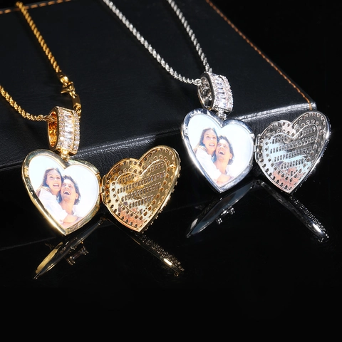 Collana Pendente Medaglione Cuore Rame Zirconi Iced Out Hip Hop Bling Gioielli Catena Corda