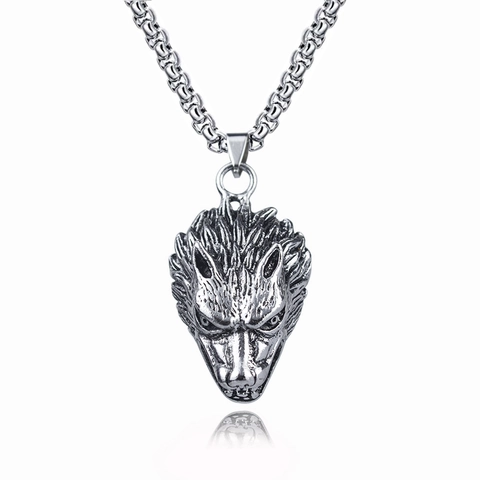 Collier Pendentif Tête de Loup en Acier Inoxydable Vintage Punk Gothique Argent Collier Animal pour Homme Bijoux Unisexe