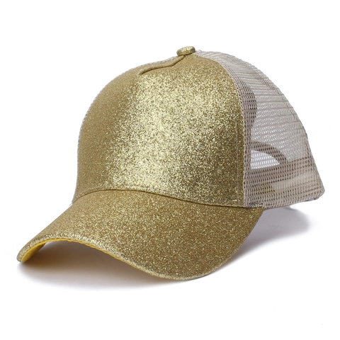 Womens Sequin Ponytail Mesh Baseball Cap Glitter High Bun Breathable Trucker Hat Adjustable Outdoor Sun Shade Shiny Hat