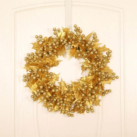 Weihnachts Kranz Künstliche Glitzer Beeren Blätter Kunststoff Für Haustür Zuhause Urlaub Party Dekoration Gold Silber