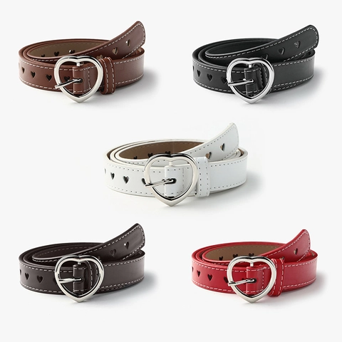 Ceinture en Similicuir pour Femme Avec Boucle en Cœur Douce Ceinture Décorative Ajourée pour Jeans Robes Style Décontracté