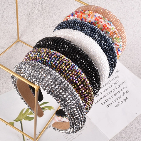 Luxurious Hand Beaded Sponge Headband Vintage Rhinestone Padded Hair Band Elegant Party Hair Accessories For Women Wedding
