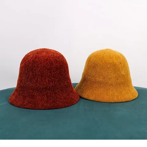 Women's Winter Warm Chenille Knit Bucket Hat Soft Ribbed Solid Color Casual Cloche Hat For Outdoor Travel Fashion Warm Hat
