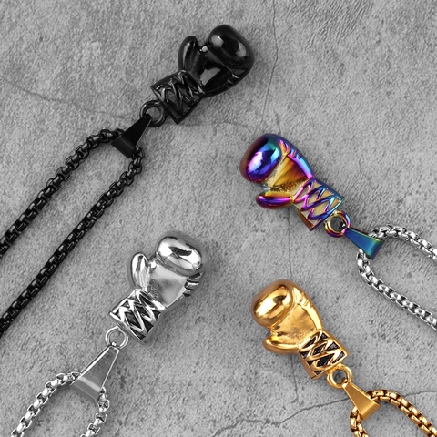Retro Titanium Steel Boxing Glove Pendant Only For Men Vintage Sports Gym Fitness Style Black Gold Silver Necklace Pendant