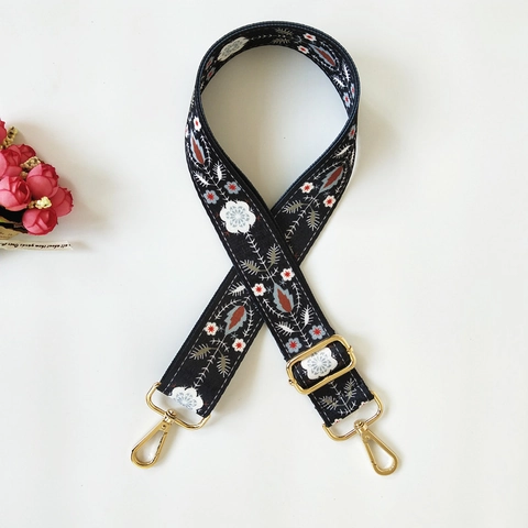 Wide Bag Strap Adjustable Polyester Replacement Shoulder Belt Floral Ethnic Style For Women Crossbody Handbags