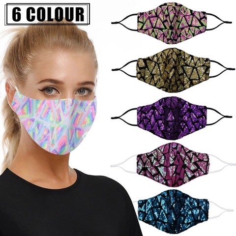 Funkelnde Pailletten Gesichtsmaske Geometrisches Muster Verstellbare Ohrenschlaufen Waschbar Mode Stoff Abdeckung