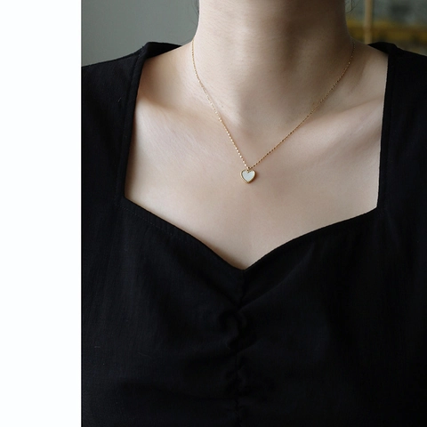 Herz Anhänger Halskette 316L Edelstahl 18K Vergoldet Perlmutt Muschel Einlage Französisch Vintage Schlüsselbein Kette