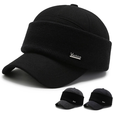 Herren Winter Baseballkappe Mit Strick Ohrenklappen Warme Fleece Verdickte Gebogene Krempe Hut Für Ältere Menschen Outdoor