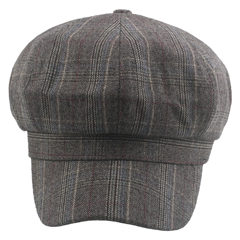 Retro Newsboy Cap For Women Plaid Octagonal Hat Cotton Polyester Blend British Style Painter Cap Autumn Winter